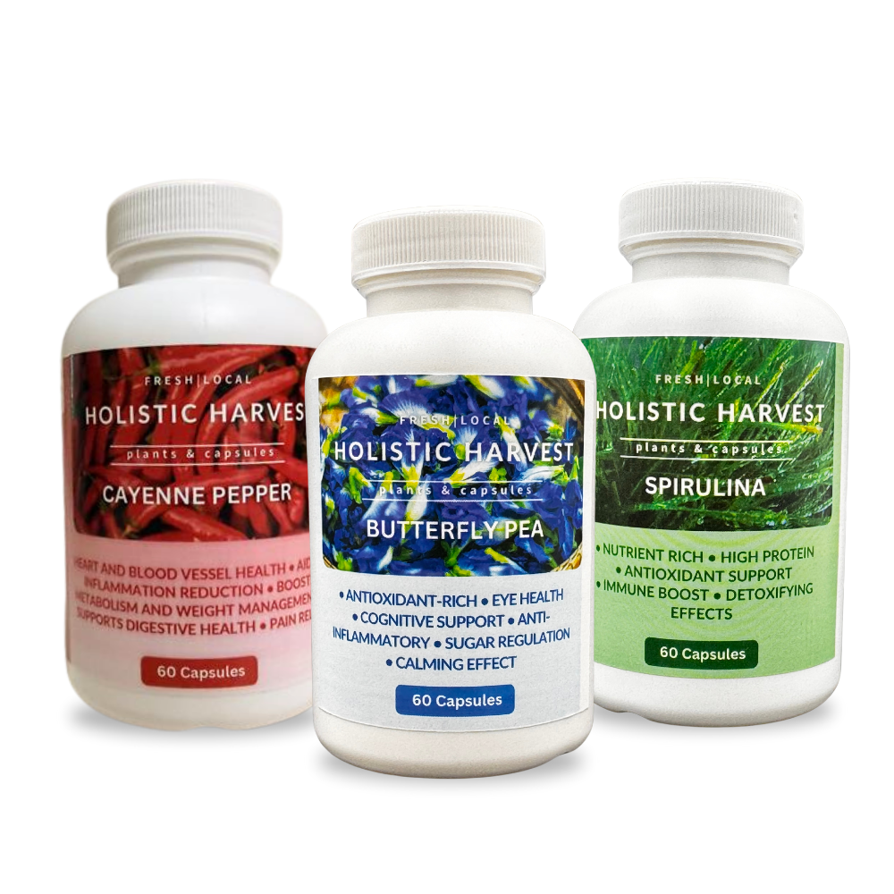 Holistic Harvest 3-Pack Wellness Bundle – Spirulina, Butterfly Pea & Cayenne