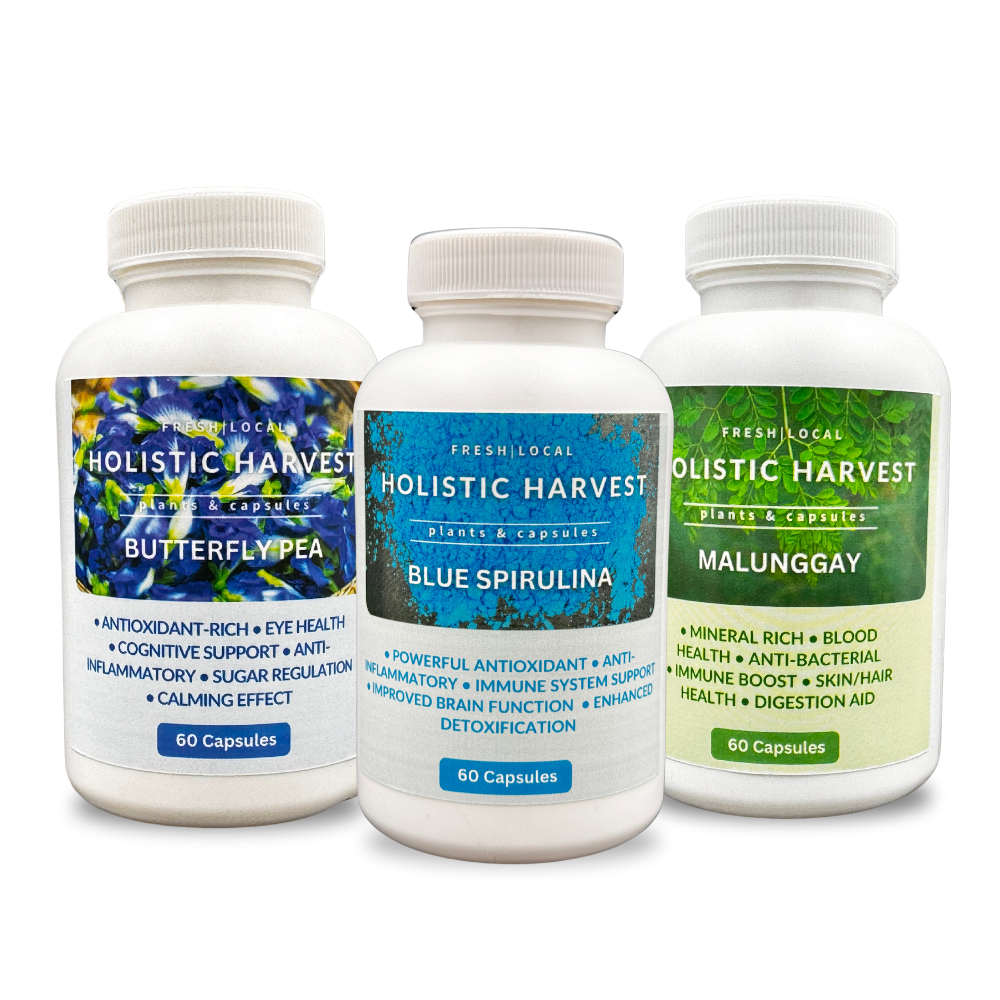 Holistic Harvest Blue Vitality 3-Pack Wellness Bundle - Butterfly Pea, Blue Spirulina, Moringa