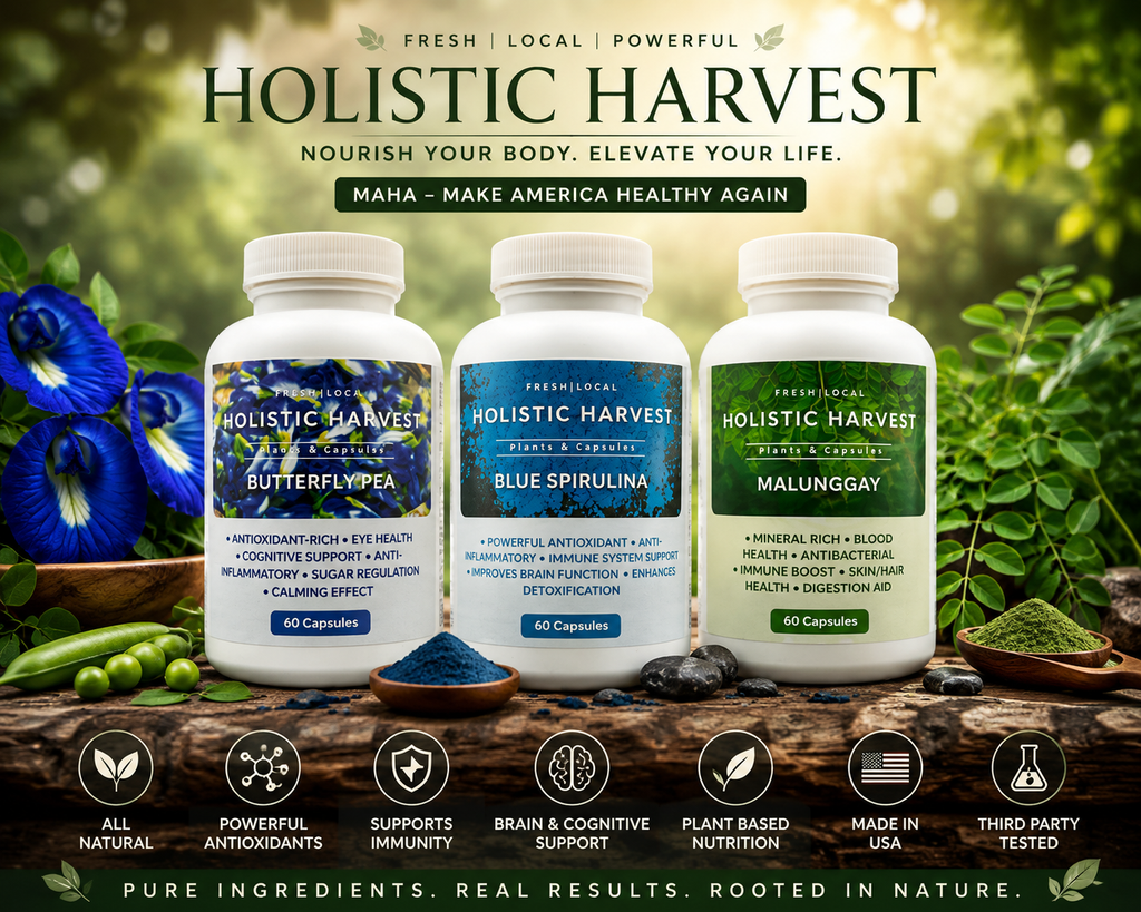 Holistic Harvest Blue Vitality 3-Pack Wellness Bundle - Butterfly Pea, Blue Spirulina, Moringa
