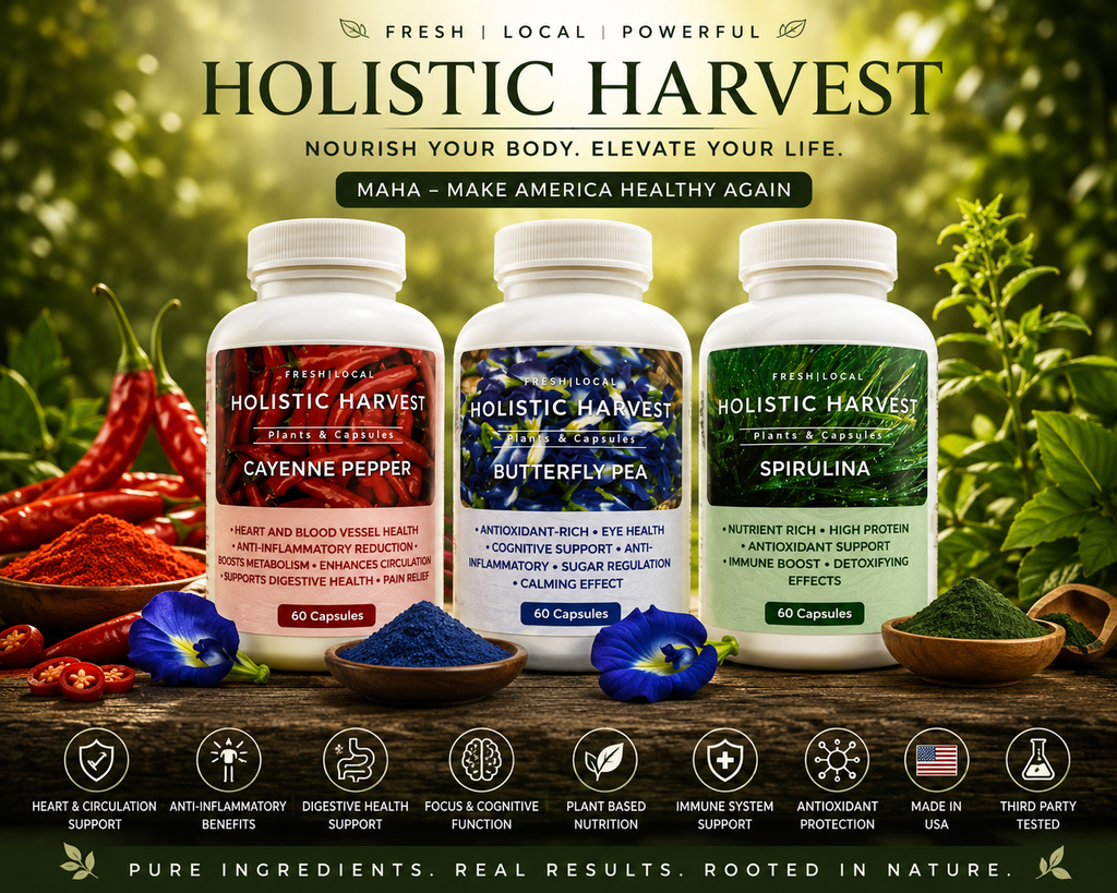 Holistic Harvest 3-Pack Wellness Bundle – Spirulina, Butterfly Pea & Cayenne